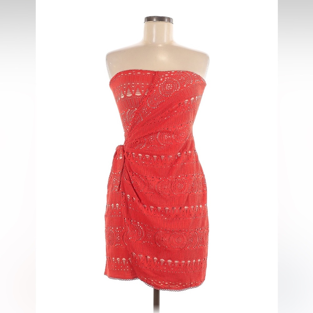Free People Red Strapless Mini Dress Bodycon Lace S